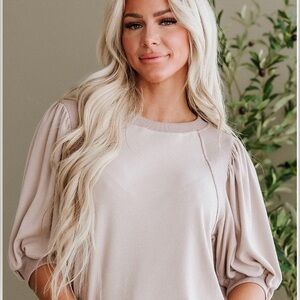 NEW Liam & Co.Linley Bishop Sleeve Blouse Medium Goat/Beige